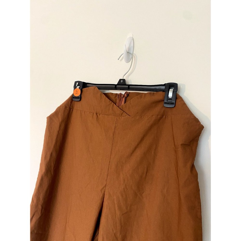🍂 3/$15 - FashionNova Orange Brown Paperbag Waist Skinny Leg Trouser Pants - Picture 2 of 6